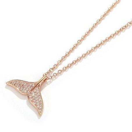 Wholesale Titanium Steel 18k Rose Gold Full Diamond Fishtail Necklace
